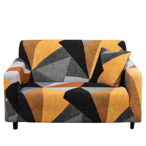 2 Seater Sofa Cover Golden Yellow Geometric Style Elastic Stretchable Slipcover Slipcovers