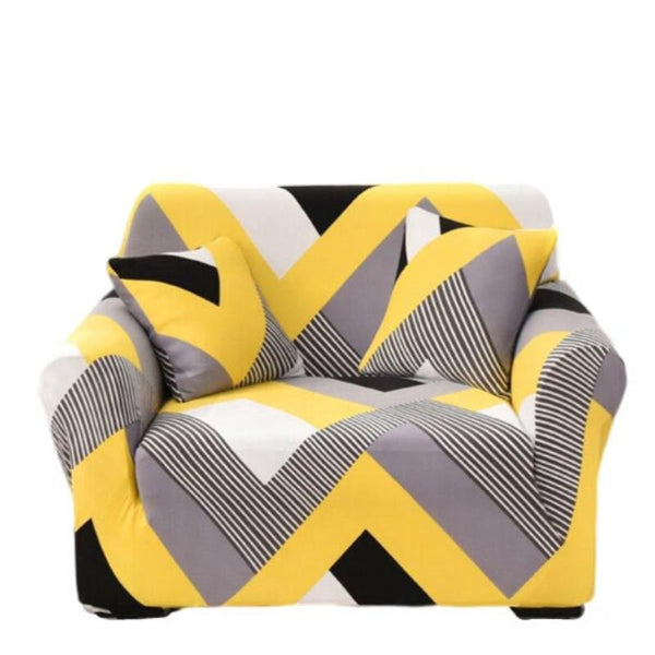 2 Seater Sofa Cover Yellow Wave Style Elastic Stretchable Slipcover For Furniture Slipcovers