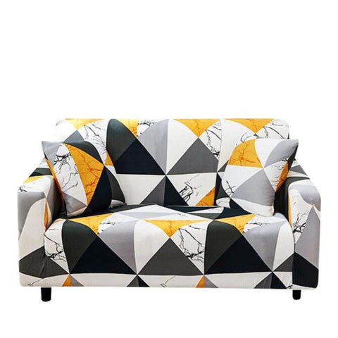 2 Seater Sofa Cover Yellow White Geometric Style Protection For Living Room Slipcover Slipcovers