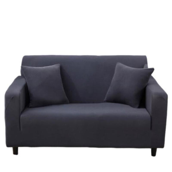 2 Seater Sofa Cover Plain Dark Grey Elastic Stretchable Slipcover For Living Room Slipcovers