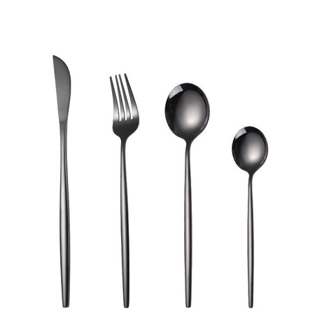 2Set Black Dinnerware Stainless Steel Cutlery Rainbow Knife Fork Spoon Silverware Kitchen Tableware Cutlery Sets