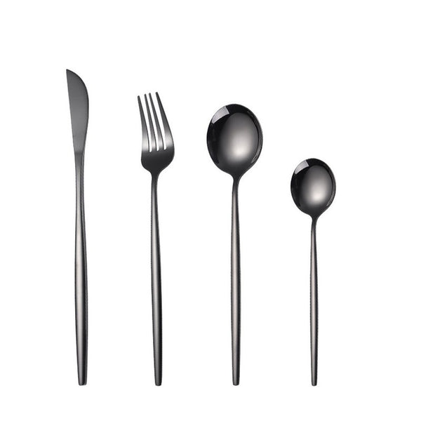 2Set Black Dinnerware Stainless Steel Cutlery Rainbow Knife Fork Spoon Silverware Kitchen Tableware Cutlery Sets