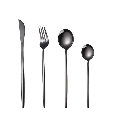 2Set Black Dinnerware Stainless Steel Cutlery Rainbow Knife Fork Spoon Silverware Kitchen Tableware