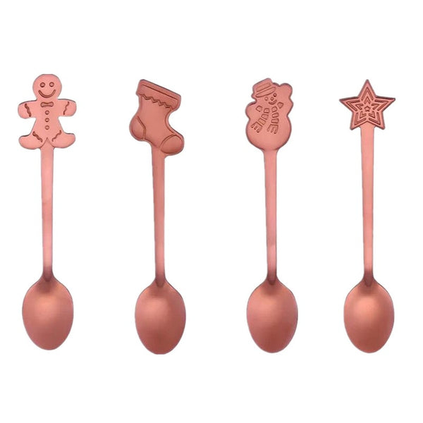 2Set Stainless Steel Christmas Tableware Coffee Spoons Ice Cream Dessert Party Decorations