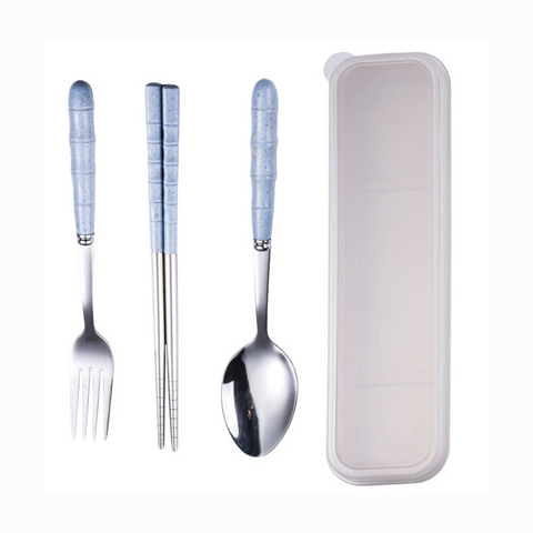 2Set Wheat Straw Stainless Steel Portable Spoon Fork Chopsticks With Storage Box Cutlery Sets