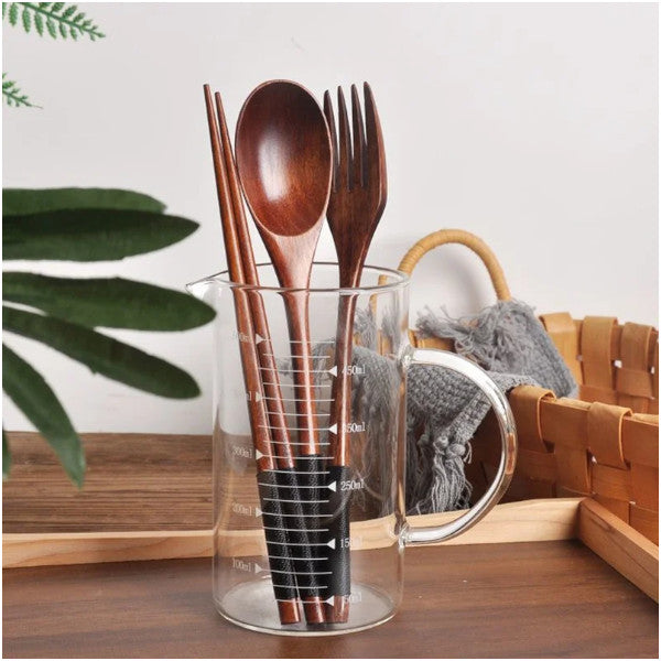 2Set Wooden Dinnerware Kitchen Tableware Fork Coffee Spoon Chopsticks Flatware Portable Dining