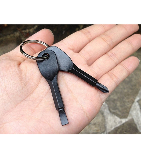 2Sets 2Pcs / Mini Pocket Repair Tool Key Ring Keyring Screwdriver Gadget Outdoor Portable Phillips Slotted Multi Camp Hike