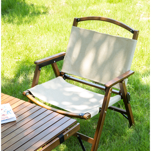 2X Bamboo Foldable Outdoor Camping Chair Wooden Travel Picnic Park Folding Khaki/Beige Camping Chairs