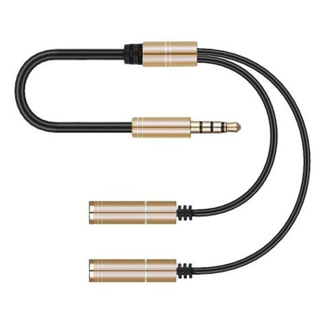 3.5Mm Male To Two Female Audio Cable Splitter Adapter Gold