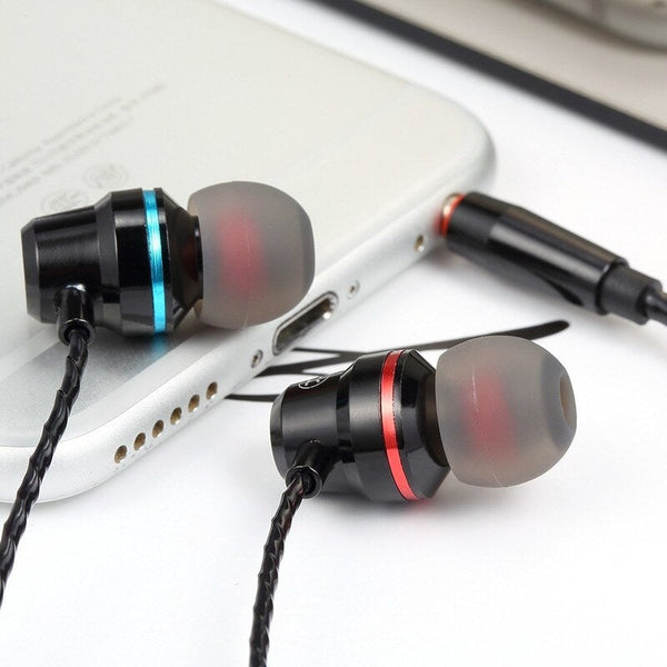 3.5Mm Metal Wired Headphone In Ear Headset Stereo Music Smart Phone Earphone Earpiece Line Control Hands Free With Microphone Black