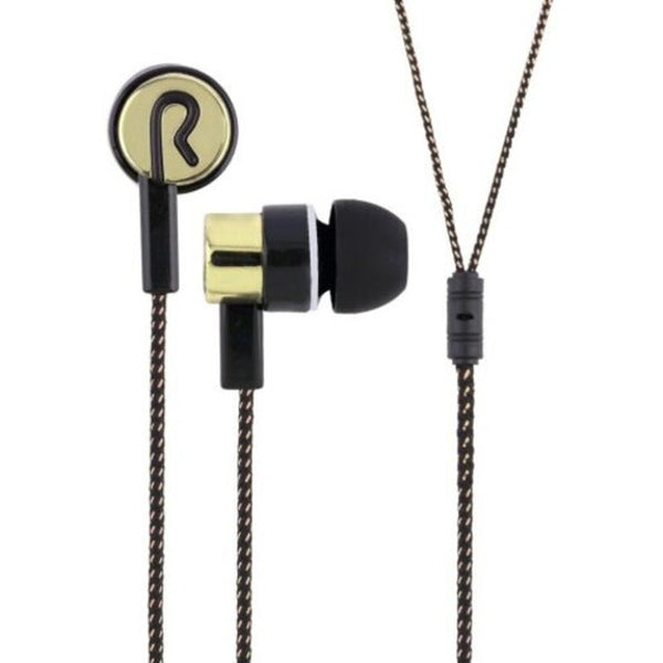 3.5Mm Weave Wired In Ear Earphones Black Golden Wired Earphones