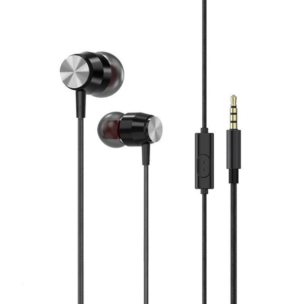 3.5Mm Wired Headphone In Ear Stereo Music Headset Smart Phone Earphone Metal Earpiece Hands Free With Microphone Line Control Black Wired Earphones