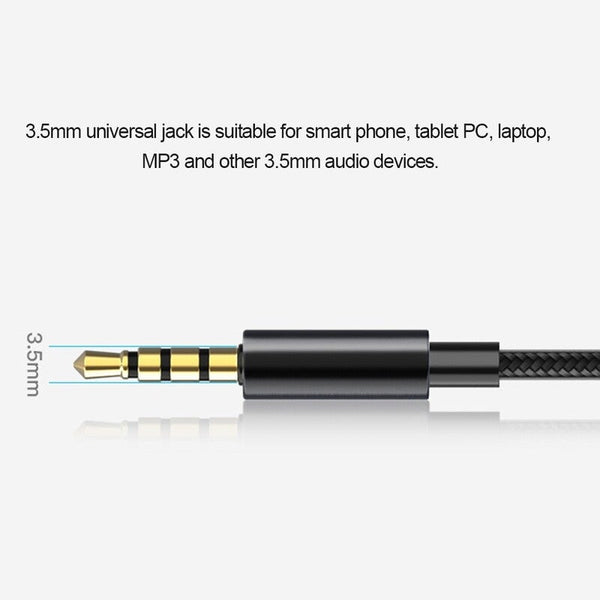 3.5Mm Wired Headphone In Ear Stereo Music Headset Smart Phone Earphone Metal Earpiece Hands Free With Microphone Line Control Black Wired Earphones