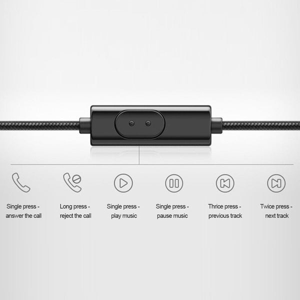 3.5Mm Wired Headphone In Ear Stereo Music Headset Smart Phone Earphone Metal Earpiece Hands Free With Microphone Line Control Black Wired Earphones