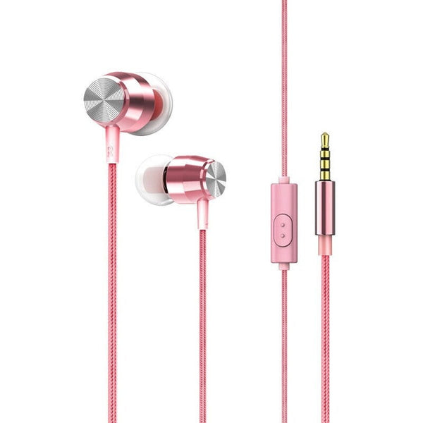 3.5Mm Wired Headphone In Ear Stereo Music Headset Smart Phone Earphone Metal Earpiece Hands Free With Microphone Line Control Rose Gold