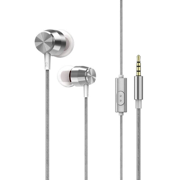 3.5Mm Wired Headphone In Ear Stereo Music Headset Smart Phone Earphone Metal Earpiece Hands Free With Microphone Line Control Silver