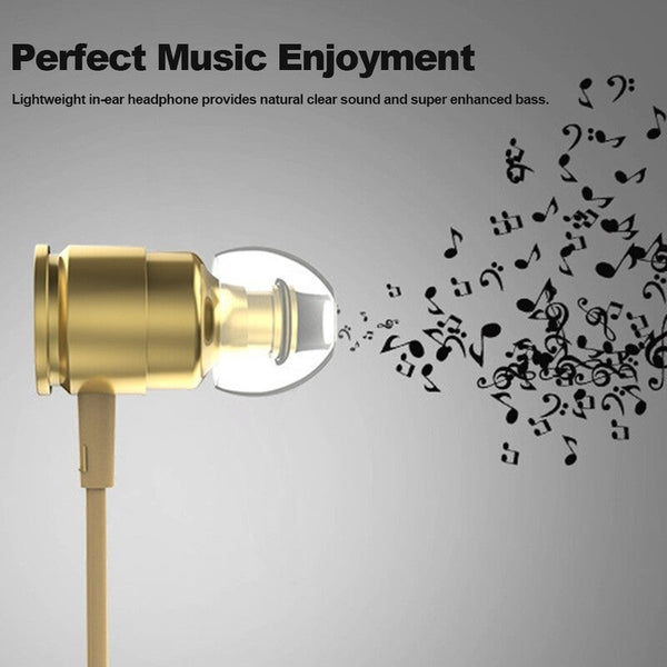 3.5Mm Wired Headphones In Ear Headset Stereo Music Smart Phone Earphone Metal Earpiece Line Control Hands Free With Microphone Gold Wired Earphones