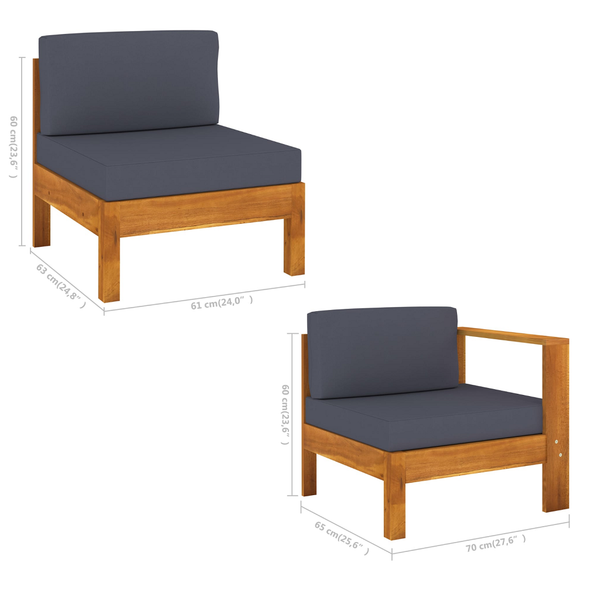 3 Seater Garden Sofa With Dark Grey Cushions Acacia Wood Patio Furniture Sets