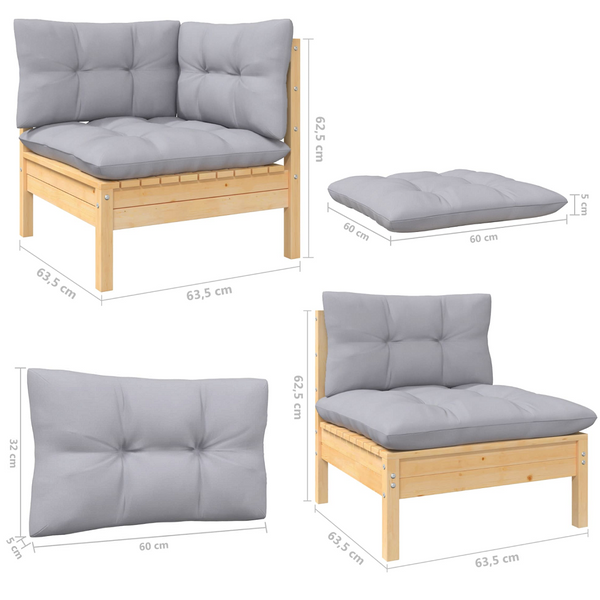 3 Seater Garden Sofa With Grey Cushions Solid Pinewood Patio Furniture Sets