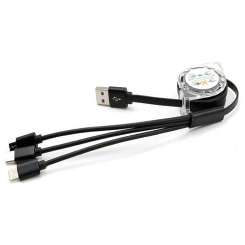 3 In 1 8 Pin / Type C Micro Usb Telescopic Portable Charging Cable Black