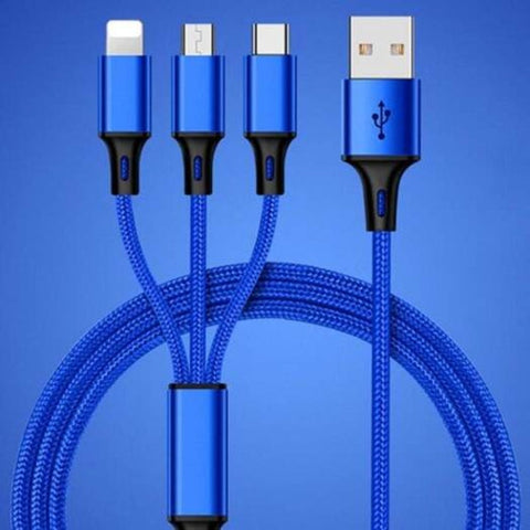 3 In 1 Braided Fast Charging Cable For Ios Android Type Blue