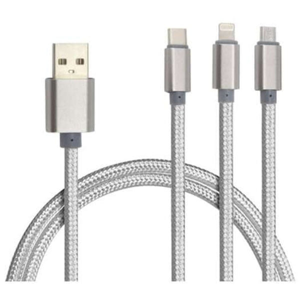 3 In 1 Fast Charging Cable Strong Micro Usbtype C8 Pin Charger Gray