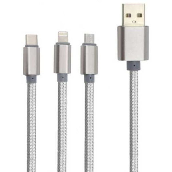 3 In 1 Fast Charging Cable Strong Micro Usbtype C8 Pin Charger Gray