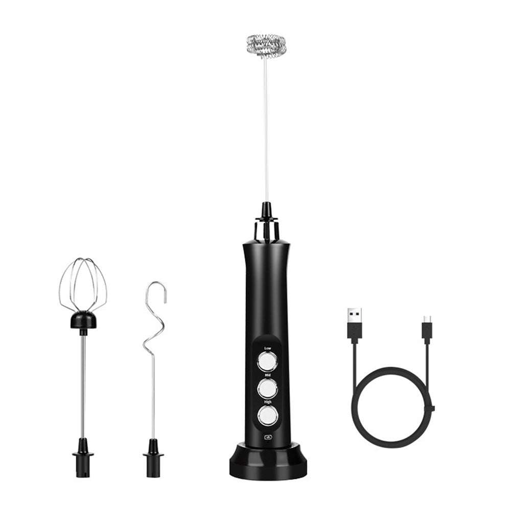 3 In 1 Handheld Electric Milk Frother Usb Rechargeable Drink Coffee Mixer Foam Maker With Whisks