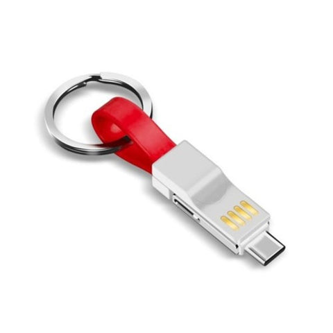 3 In 1 Keychain Magnetic Data Charge Cable For Iphone / Usb Micro Phone Red
