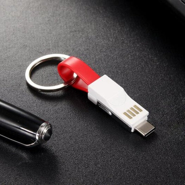 3 In 1 Keychain Magnetic Data Charge Cable For Iphone / Usb Micro Phone Red Cables & Adapters