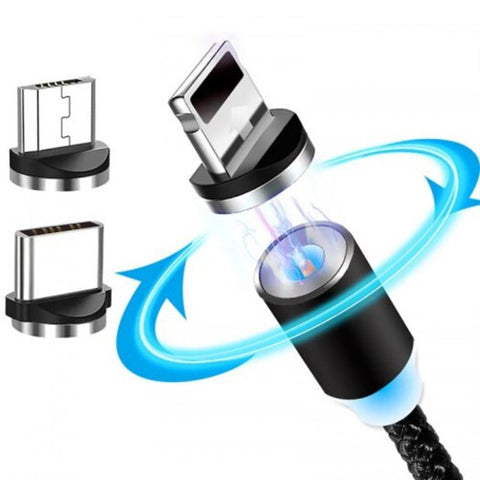 3 In 1 Magnetic Charging Cable With Cord Heads Black Cables & Adapters