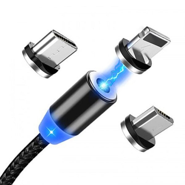 3 In 1 Magnetic Charging Cable With Cord Heads Black Cables & Adapters
