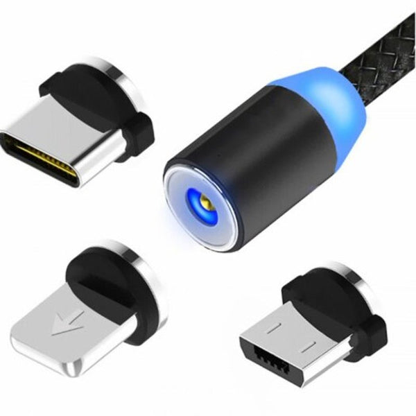 3 In 1 Magnetic Charging Cable With Cord Heads Black Cables & Adapters