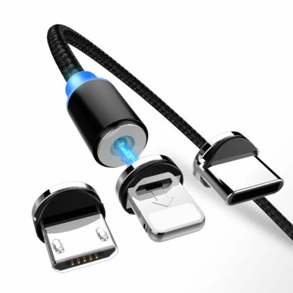 3 In 1 Magnetic Charging Cable With Cord Heads Black Cables & Adapters