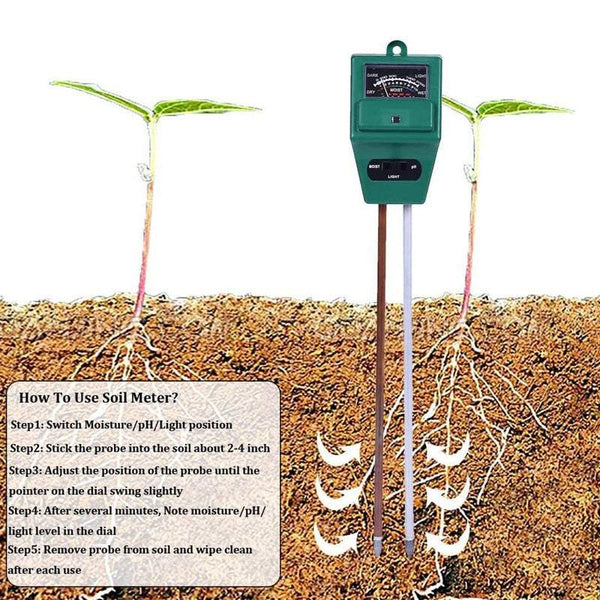 Gardening Tools 3 In 1 Soil Tester Square Head Moisture Light Ph / Acidity Moisture & Ph Meters