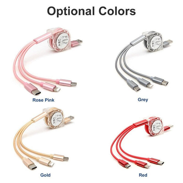 3 In 1 Usb Charging Cable Cord For Smart Phones And Ipad 1M Rose Gold