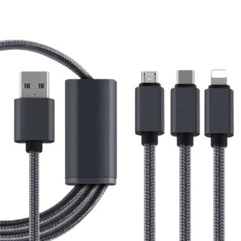 3 In 1 Usb Mobile Phone Data Cable Black Cables & Adapters
