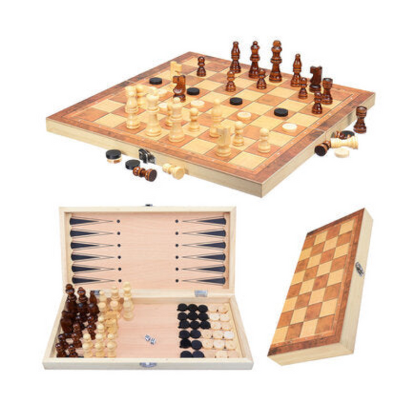 3 In 1 Folding Chess Set Family Checkers Backgammon Board Games