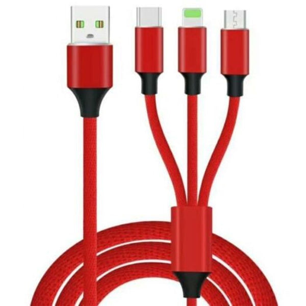 3 In 1Type C 8 Pin Micro Usb Data Charging Cable3 Fast Wall Charger For Iphone / Samsung Huawei White Red