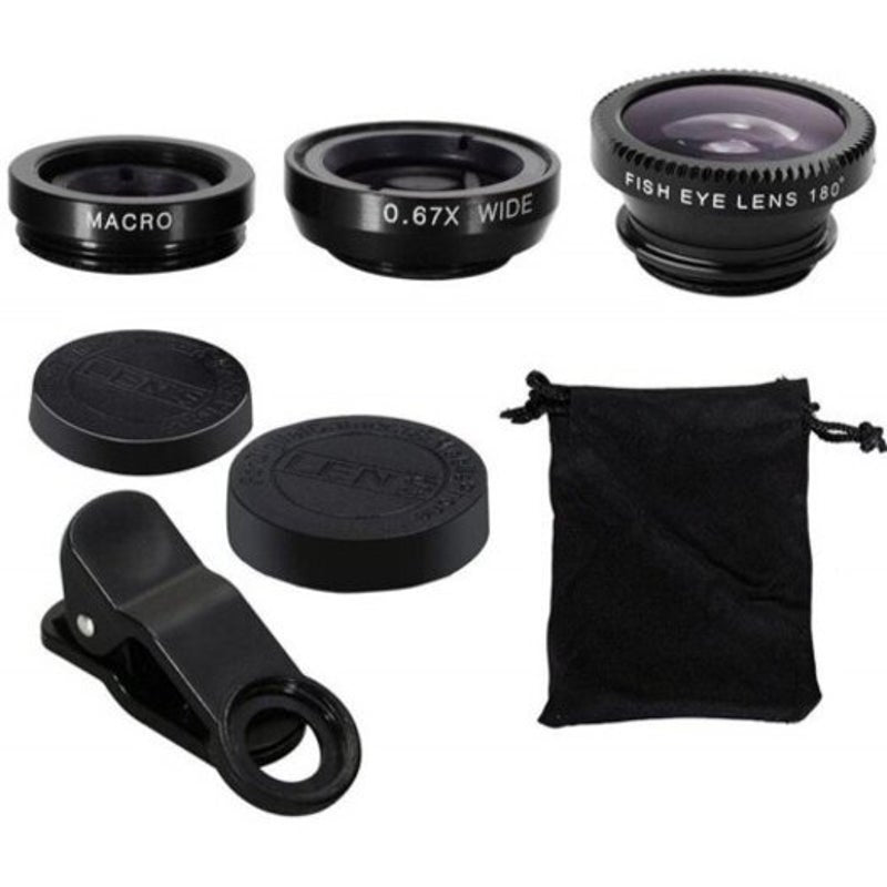 3 In1 Fish Eye Wide Angle Macro Camera Clip On Lens For Universal Cell Phone Black Other Mobile Accessories