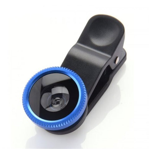 3 In1 Mobile Phone Camera Lens Kit Fish Eye Super Wide Angle With Black Universal Clip Blue