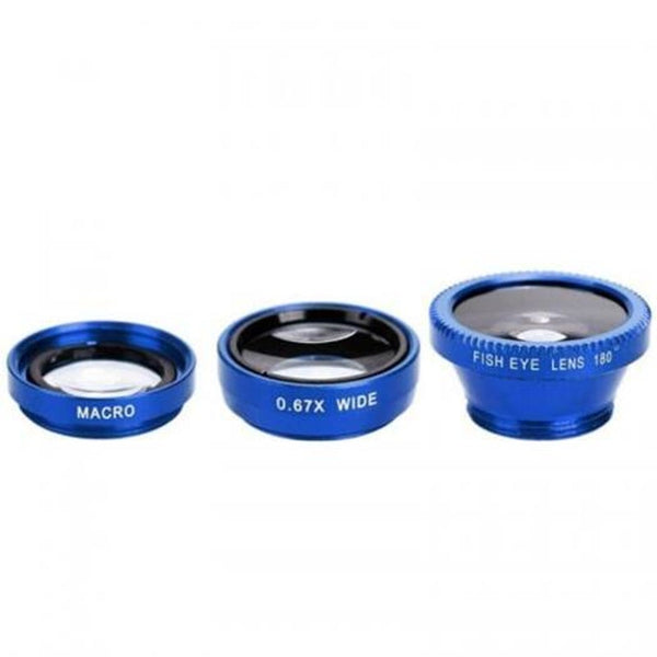 3 In1 Mobile Phone Camera Lens Kit Fish Eye Super Wide Angle With Black Universal Clip Blue Other Mobile Accessories