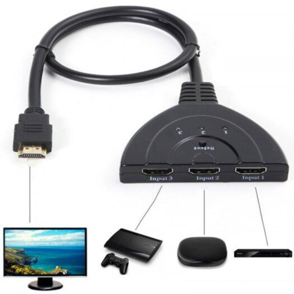 3 In1 Port 1080P Hdmi Auto Switch Hub With Cable Black