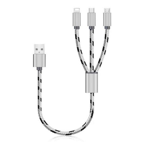 3 In1 Usb Charging Cable For Iphone / Micro Type 35Cm Light Slate Gray