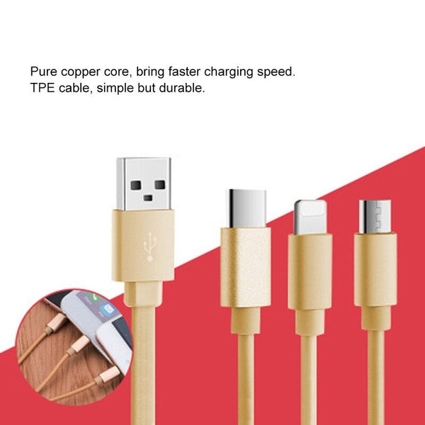 3 In1 Usb Charging Cable For Smart Phones Ipad 1M Golden