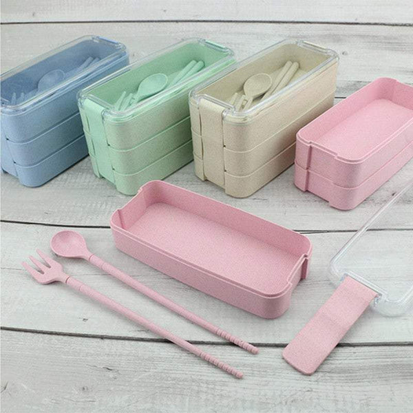 Lunch Boxes Bags 3 Layer Bento Food Containers With Fork Spoons Chopsticks