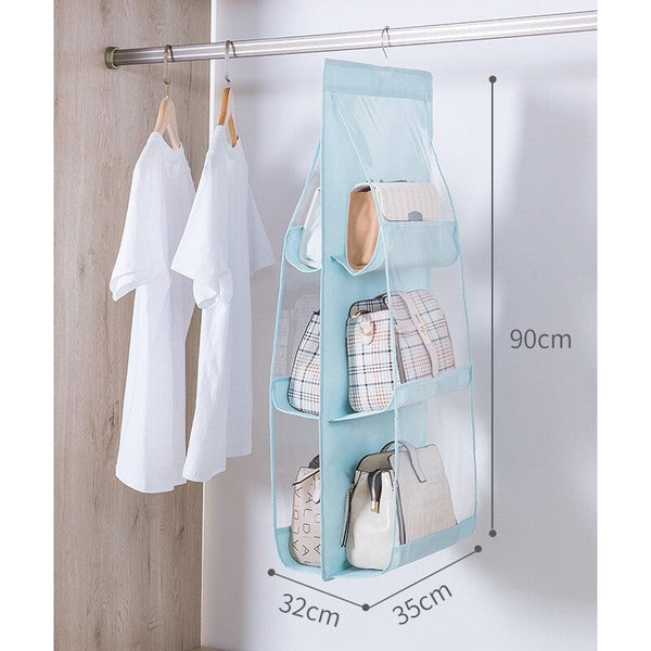 3 Layer Handbag Organiser Rack Wardrobe Closet Hanging Organizer Blue Closet Organisers