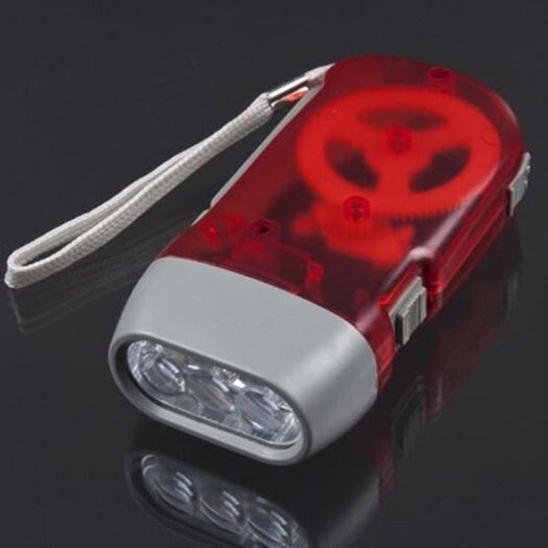 3 Led Hand Pressing Dynamo Crank Power Torch Light Red Flashlights