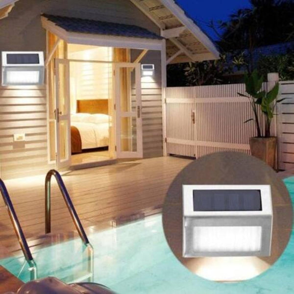 3 Led Solar Stair Light Stainless Steel Pathway Lamp Decor Silver Landscape & Walkway Lights