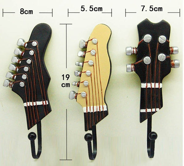 3 Pcs / Set Guitar Head Resin Hooks Clothes Hat Keys Hanger Wall Mounted Living Room Storage Rack Music Ornaments Hooks & Hangers